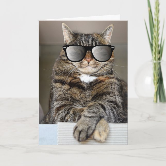 COOLE KATZE GLÜCKLICH BIRTHDAY SUNGLASSEN GREETING KARTE (Vorderseite)