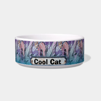 Coole Katze Graffiti Blau Lila Schild Napf