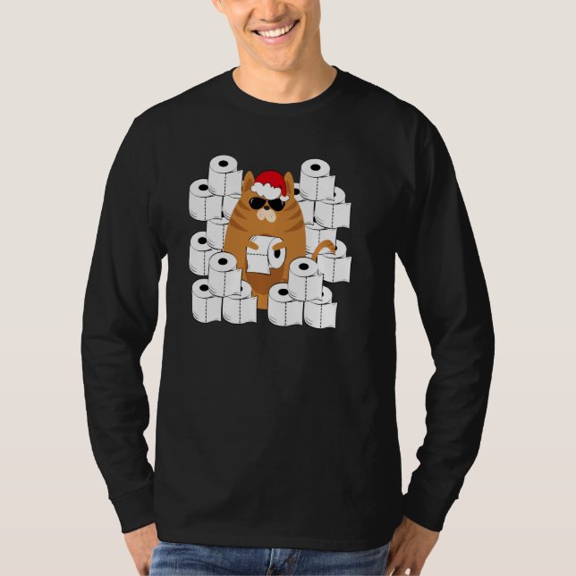 Coole Katze in Santa S Hut mit Toilettenpapier Gra T-Shirt (Vorderseite)