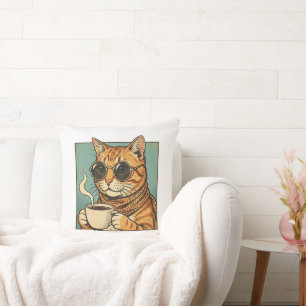 Coole Katze Kaffee Retro-Style-Design für Katzenli Kissen