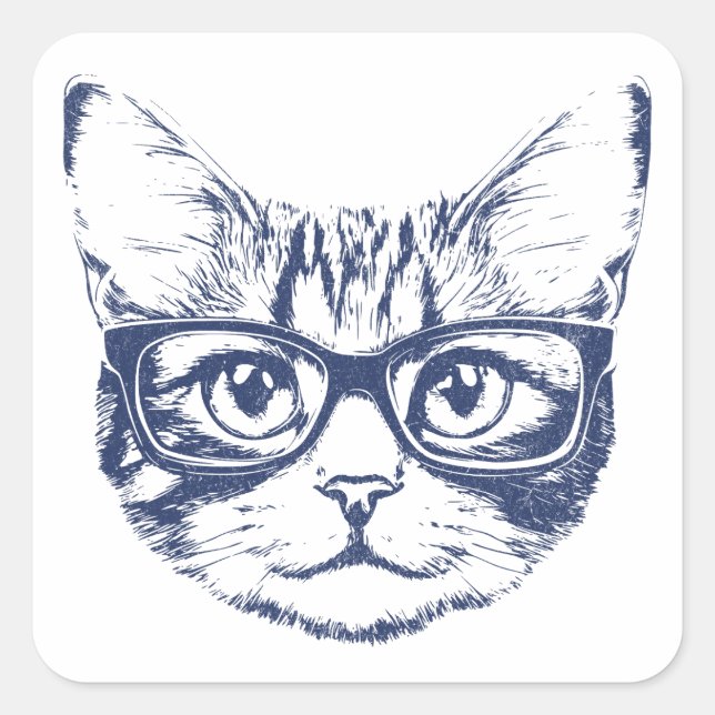 Coole Katze mit Brille Quadratischer Aufkleber (Vorderseite)
