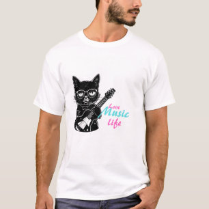 Coole Katze mit Gitarre – Love Music Life Design T-Shirt