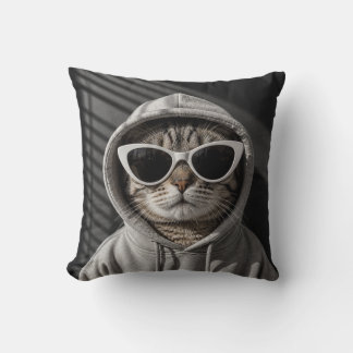 Coole Katze mit Kapuzenpullover und Sonnenbrille W Kissen