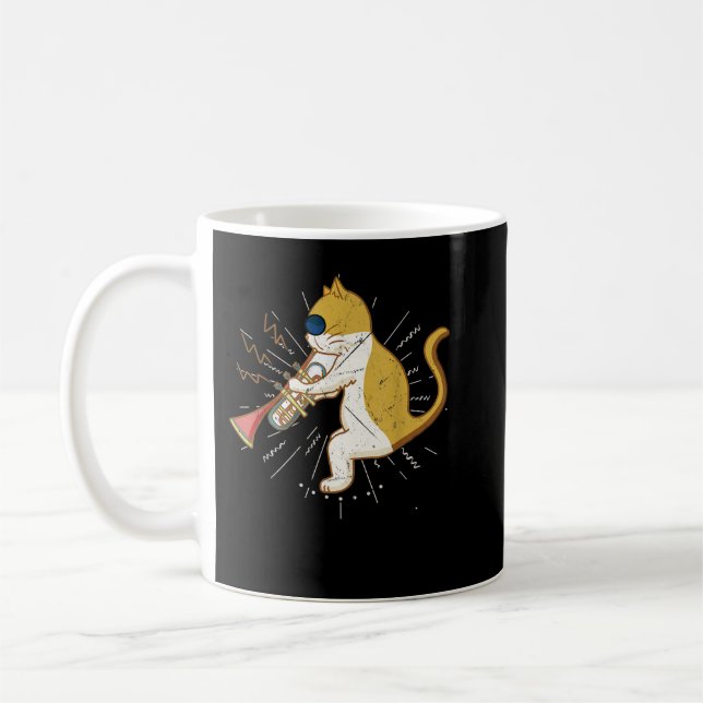 Coole Katze mit Klarinettendesign Hippy-Hipster Kaffeetasse (Links)