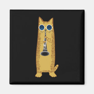 Coole Katze mit Klarinettendesign Hippy-Hipster Magnet