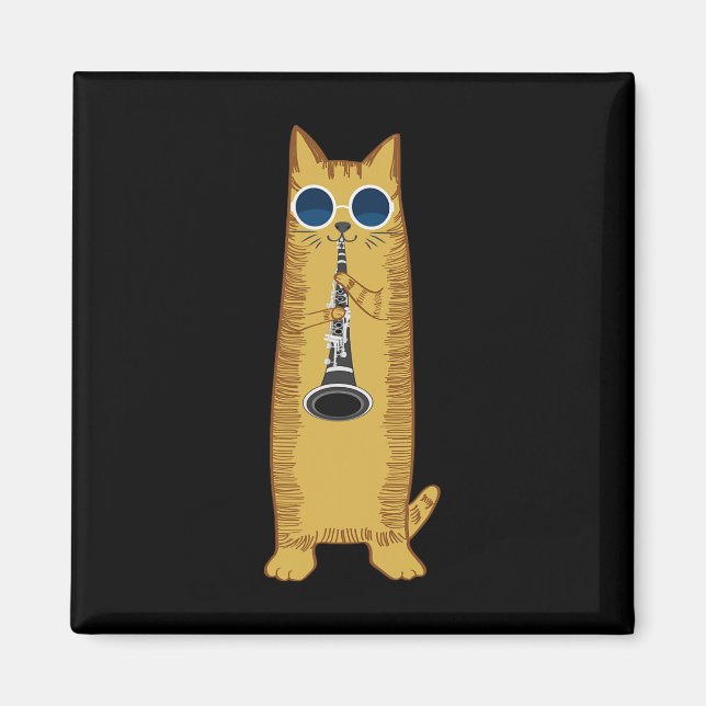 Coole Katze mit Klarinettendesign Hippy-Hipster Magnet (Vorne)