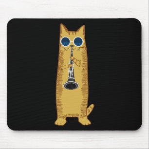 Coole Katze mit Klarinettendesign Hippy-Hipster Mousepad