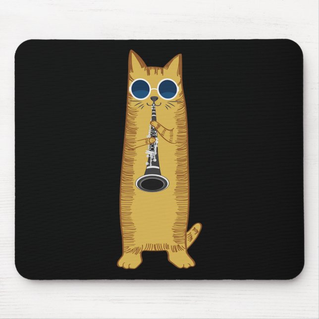 Coole Katze mit Klarinettendesign Hippy-Hipster Mousepad (Vorne)