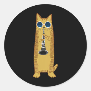 Coole Katze mit Klarinettendesign Hippy-Hipster Runder Aufkleber