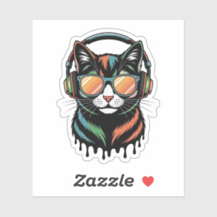 Coole Katze mit Kopfhörern und Sonnenbrille Aufkleber