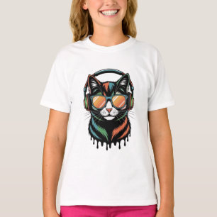 Coole Katze mit Kopfhörern und Sonnenbrille T-Shirt