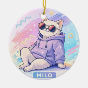 Coole Katze mit Namen MILO Süße Ästhetik Keramik Ornament
