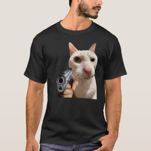 Coole Katze mit Pistole Lustiges Meme T-Shirt