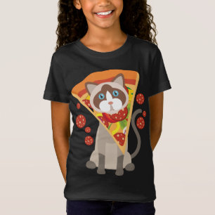 Coole Katze mit Pizza aus Pepperoni auf dem Kopfge T-Shirt