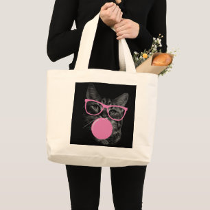 Coole Katze mit rosafarbener Brille und blühendem  Jumbo Stoffbeutel