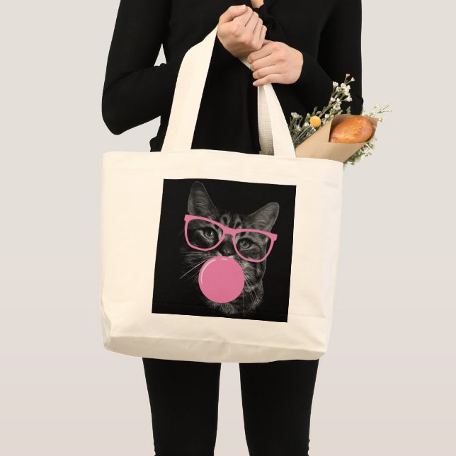 Coole Katze mit rosafarbener Brille und blühendem  Jumbo Stoffbeutel (Vorderseite (Produkt))