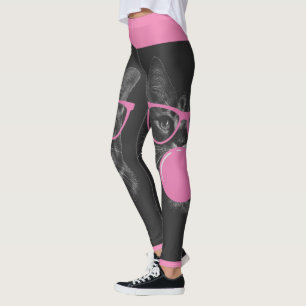 Coole Katze mit rosafarbener Brille und blühendem  Leggings