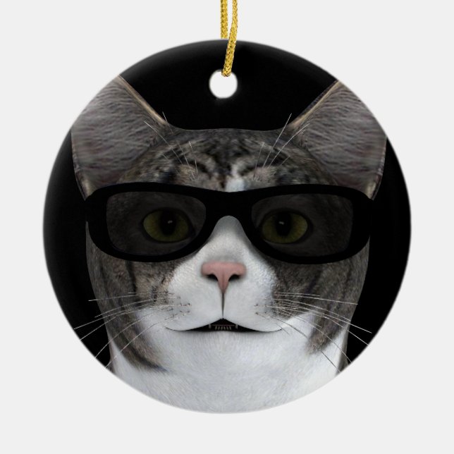 Coole Katze mit schwarzer Sonnenbrille Keramikornament (Vorne)