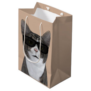 Coole Katze mit schwarzer Sonnenbrille Mittlere Geschenktüte