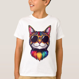 Coole Katze mit Sonnenbrille Hippie Mehrfarbiges K T-Shirt
