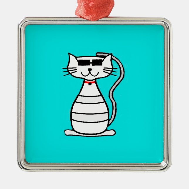 Coole Katze mit Sonnenbrille Silbernes Ornament (Vorne)