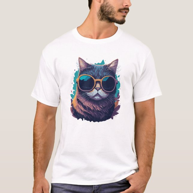 Coole Katze mit Sonnenbrille T-Shirt (Vorderseite)
