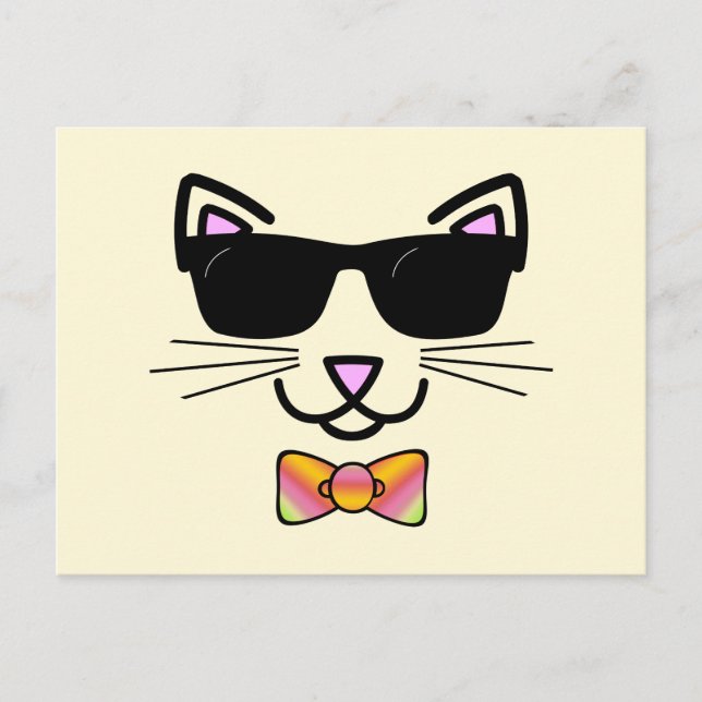 Coole Katze mit Sonnenbrille und BowTie Postkarte (Vorderseite)