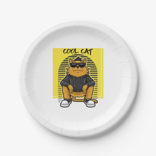Coole Katze mit Sonnenbrille und Pullover Pappteller (Vorderseite)