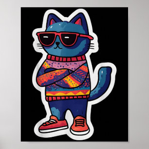 Coole Katze mit Sungles Retro-Style Funny Animal Poster