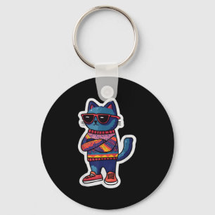 Coole Katze mit Sungles Retro-Style Funny Animal Schlüsselanhänger