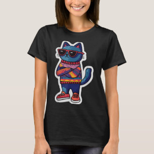 Coole Katze mit Sungles Retro-Style Funny Animal T-Shirt