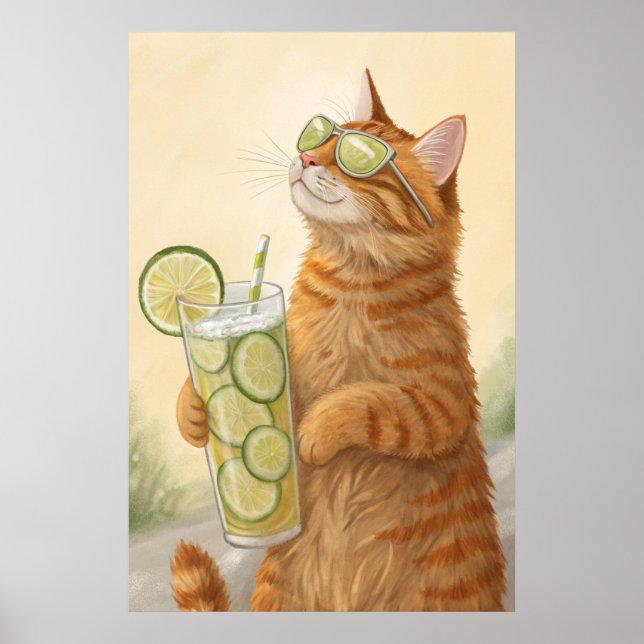 Coole Katze mit Zitrus: Summer Vibes Illustration Poster (Vorne)