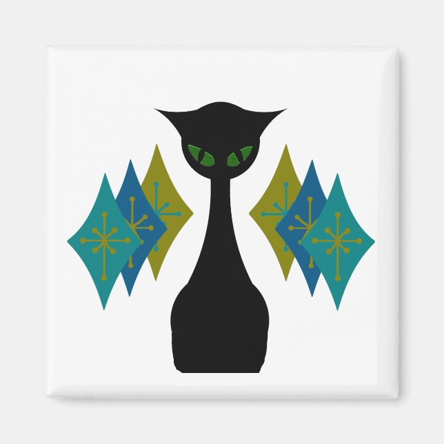 Coole Katze Mitte Jahrhundert Moderner Retro-Kühls Magnet (Vorne)