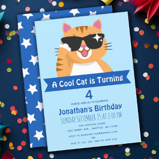 Coole Katze Niedliches Kind Geburtstag Einladung