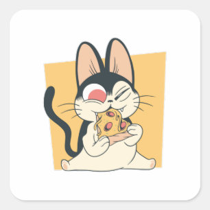 Coole Katze Pizza Liebhaber Design Quadratischer Aufkleber