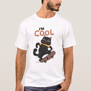 Coole Katze Skateboard – Lustige schwarze Katzen I T-Shirt