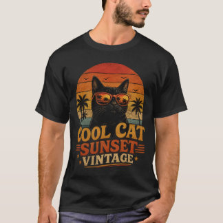 Coole Katze Sonnenuntergang Vintage Retro Katzen D T-Shirt