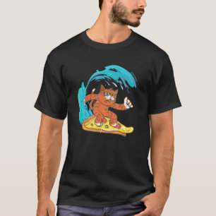 Coole Katze surft auf einem Pizzastück-Meme T-Shirt