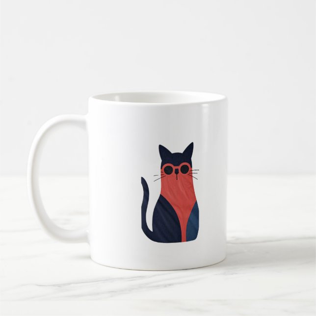 Coole Katze Tasse - Hipster Schwarze Katze mit Bri (Links)