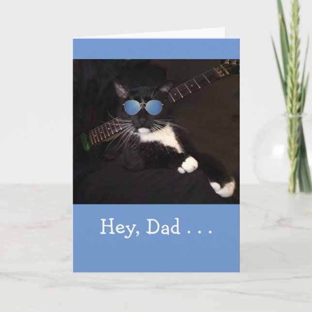 Coole Katze und Gitarre Vatertag Karte (Vorderseite)