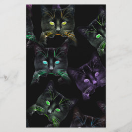 Coole Katzen auf Schwarz! mehrfarbige Katzen Briefpapier
