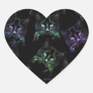 Coole Katzen auf Schwarz! mehrfarbige Katzen Herz-Aufkleber