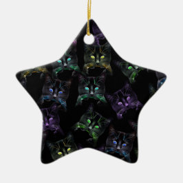Coole Katzen auf Schwarz! mehrfarbige Katzen Keramik Ornament