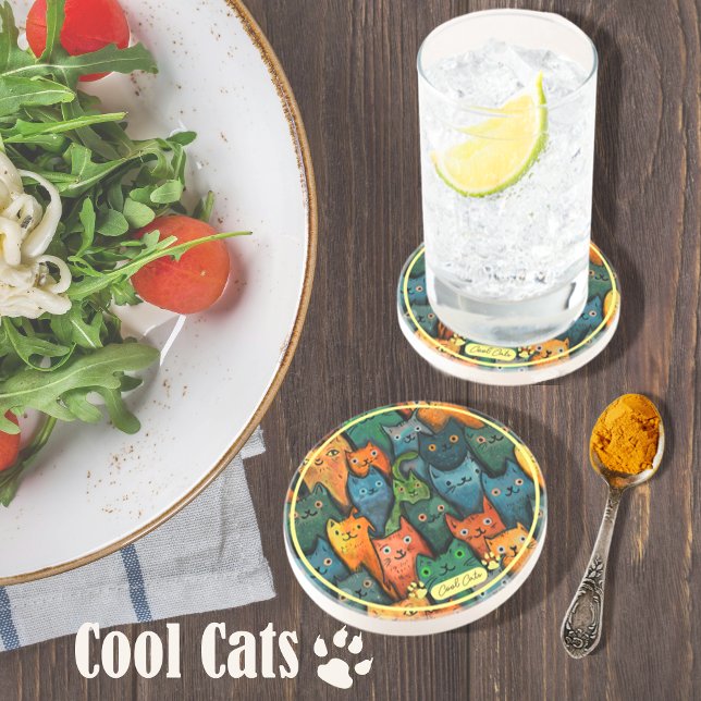 Coole Katzen Cartoon farbig Getränkeuntersetzer (Cool Cats Cartoon Colorful Coaster)
