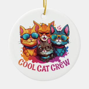 Coole Katzen Crew zusammengesetzte Katzen mit Sonn Keramik Ornament