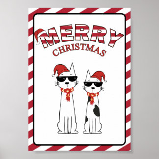 Coole Katzen gestreifte Frohe Weihnachten  Poster