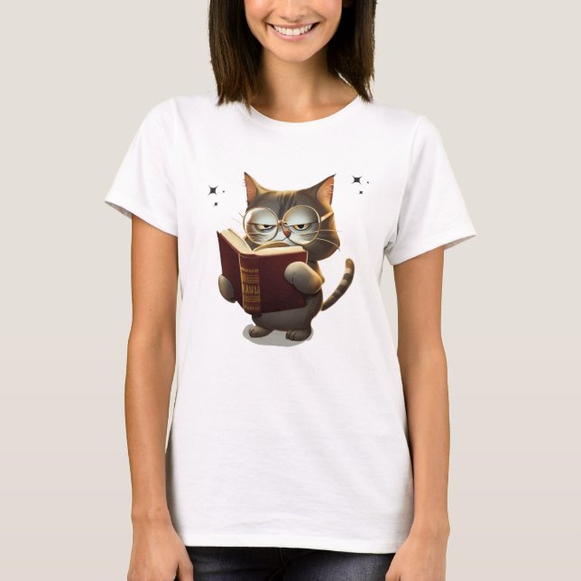 Coole Katzen mit Brille lesen T-Shirt (Vorderseite)