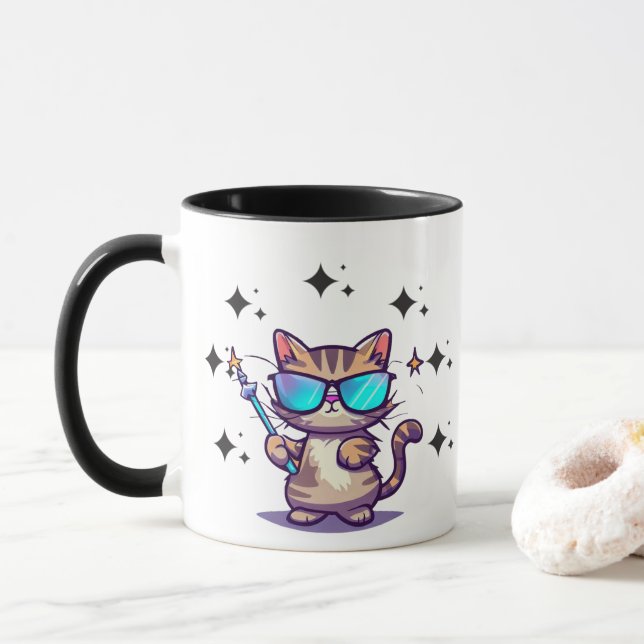 Coole Katzen mit Brillen, die Magic Wands Star tra Tasse (Mit Donut)