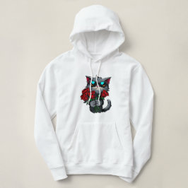Coole Katzen mit Rote Rosen Blume Liebe Hoodie