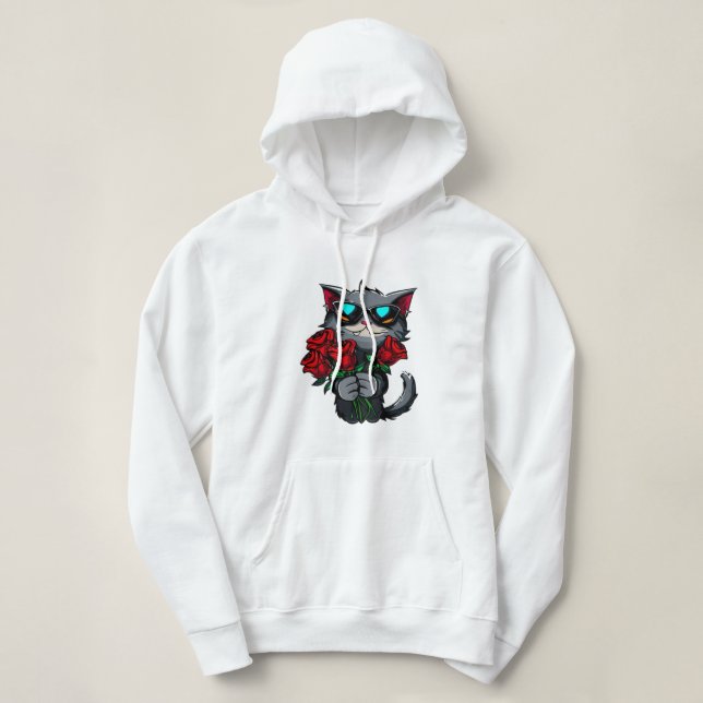 Coole Katzen mit Rote Rosen Blume Liebe Hoodie (Design vorne)
